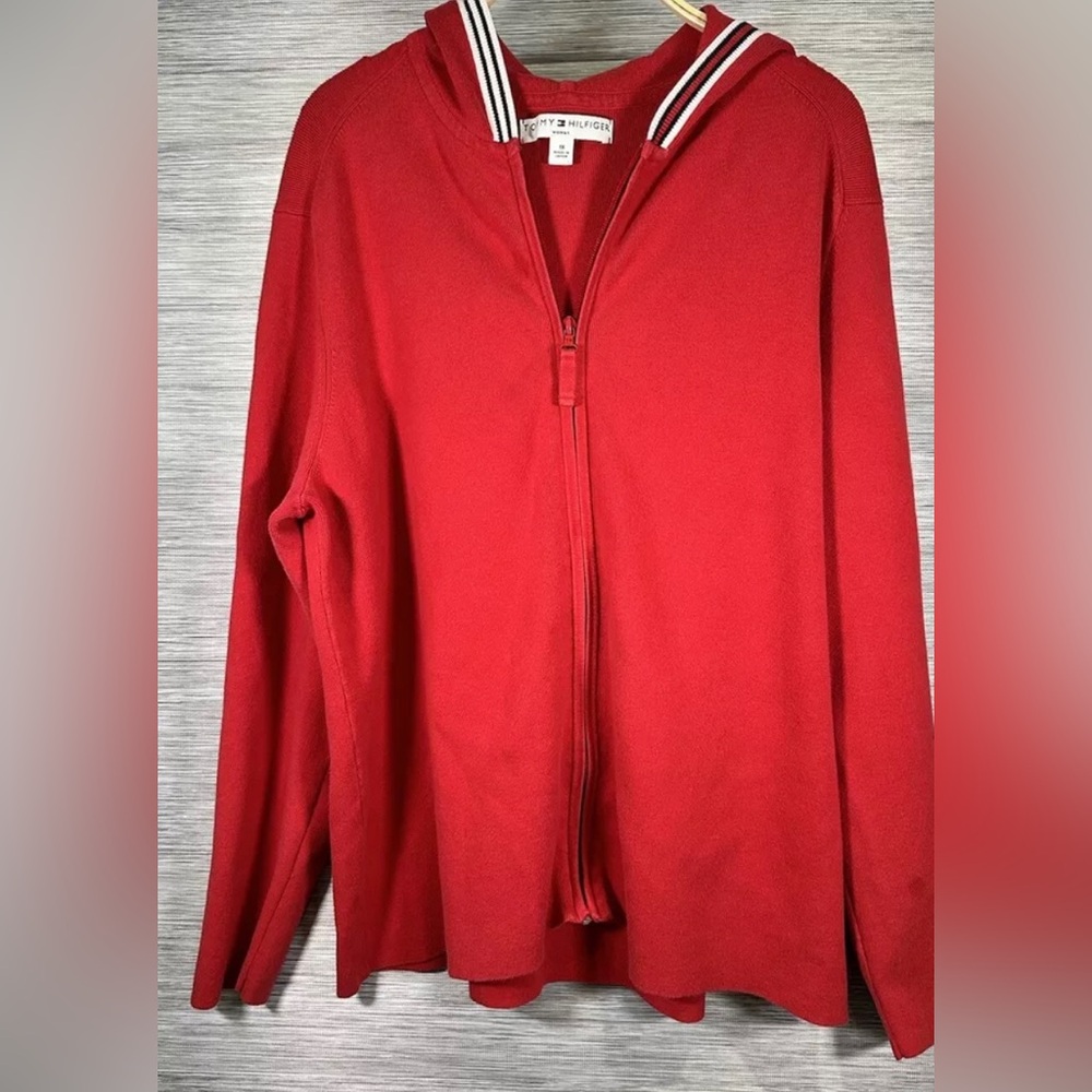 Vintage Tommy Hilfiger women’s Hooded Sweater 90s  Red Made in JAPAN Size XL